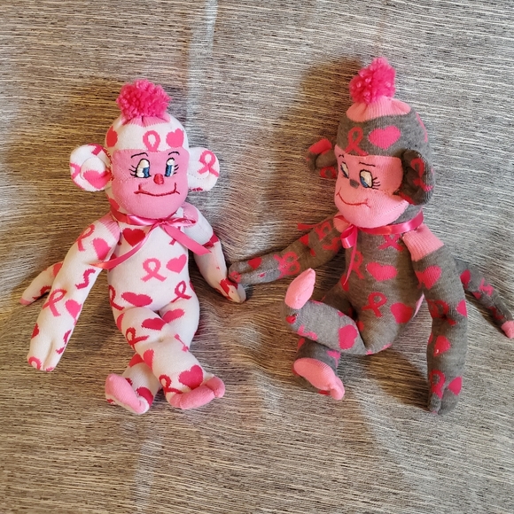 Pink Ribbon Sock Monkey - Grey - Picture 2 of 7